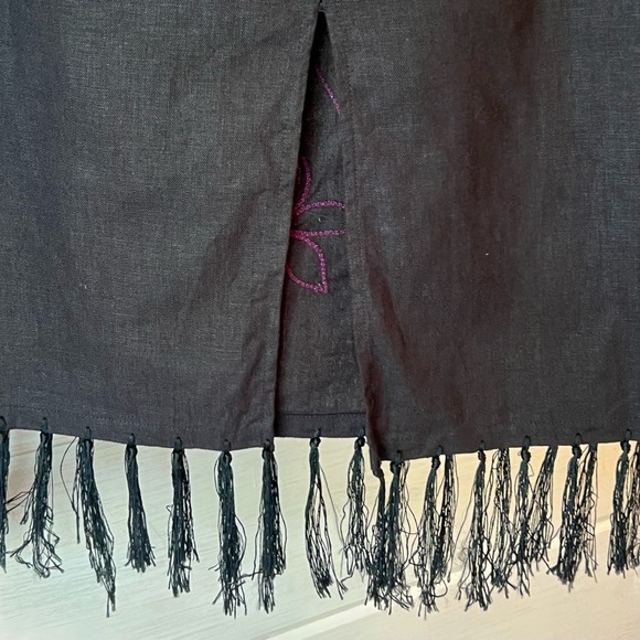 Linen Blend Skirt Tassel Fringe Column Floral Boho Requirements Black Small S - Picture 5 of 12